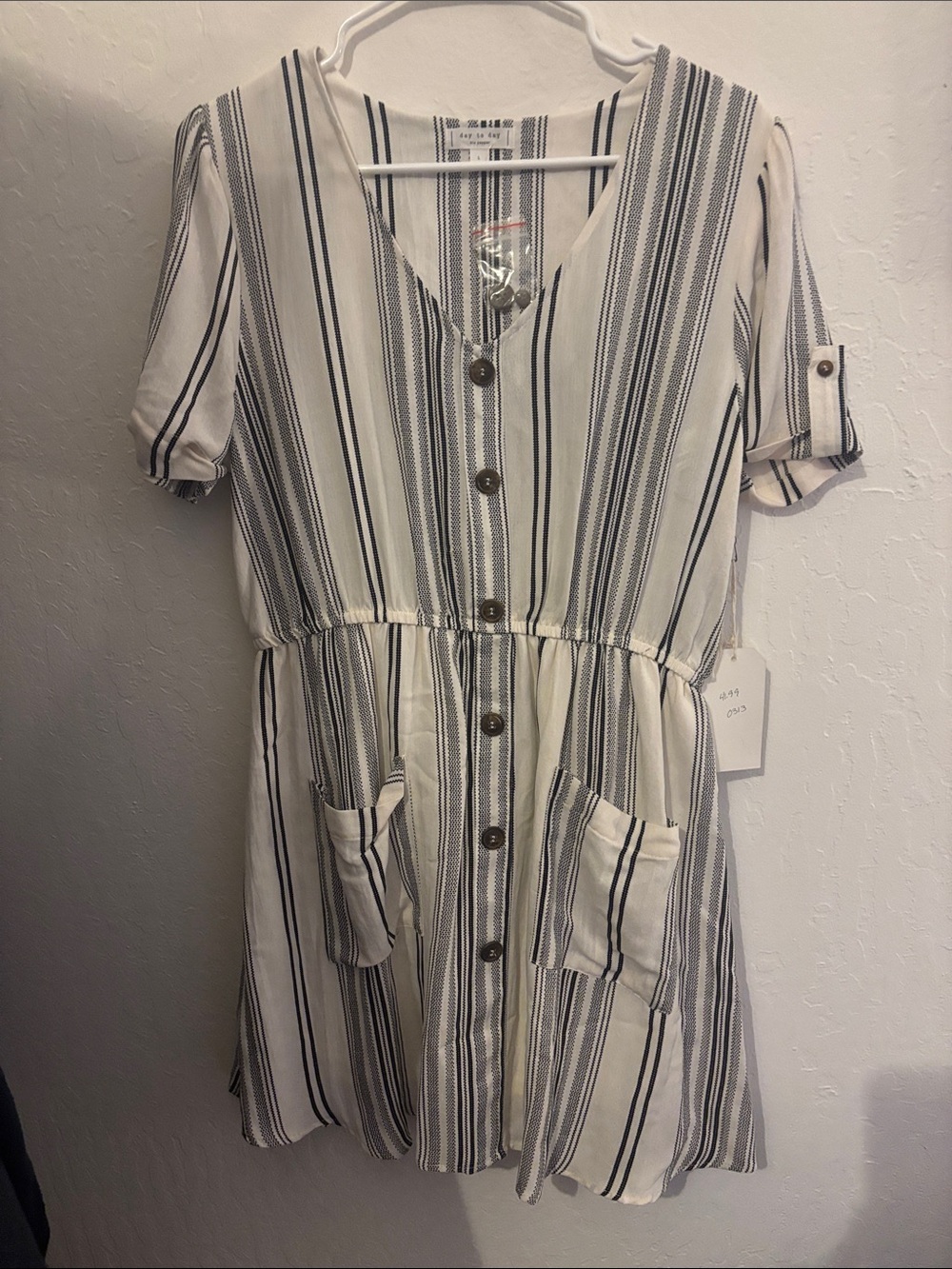 Striped Button-Front Women’s Dress - White/Black